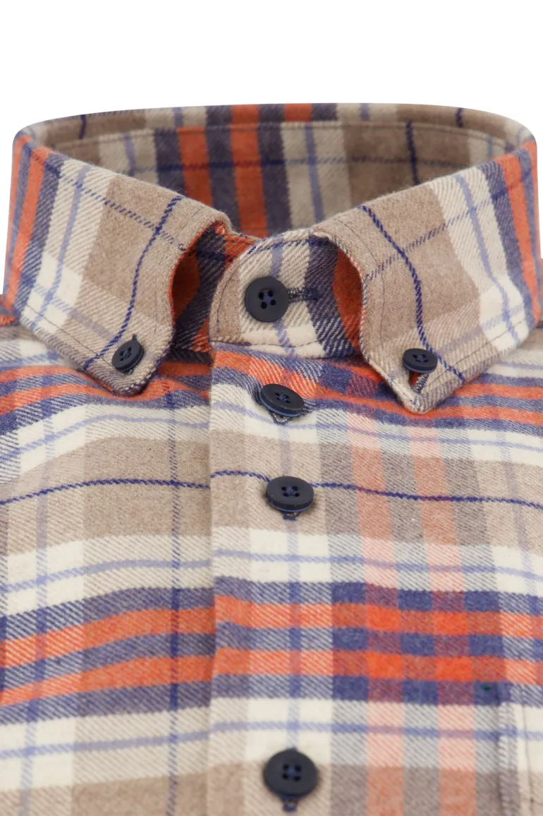Portofino Regular Fit casual overhemd beige geruit