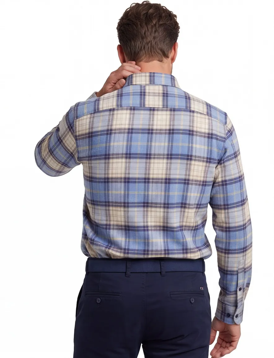 Portofino wijde fit overhemd blauw geruit flanel