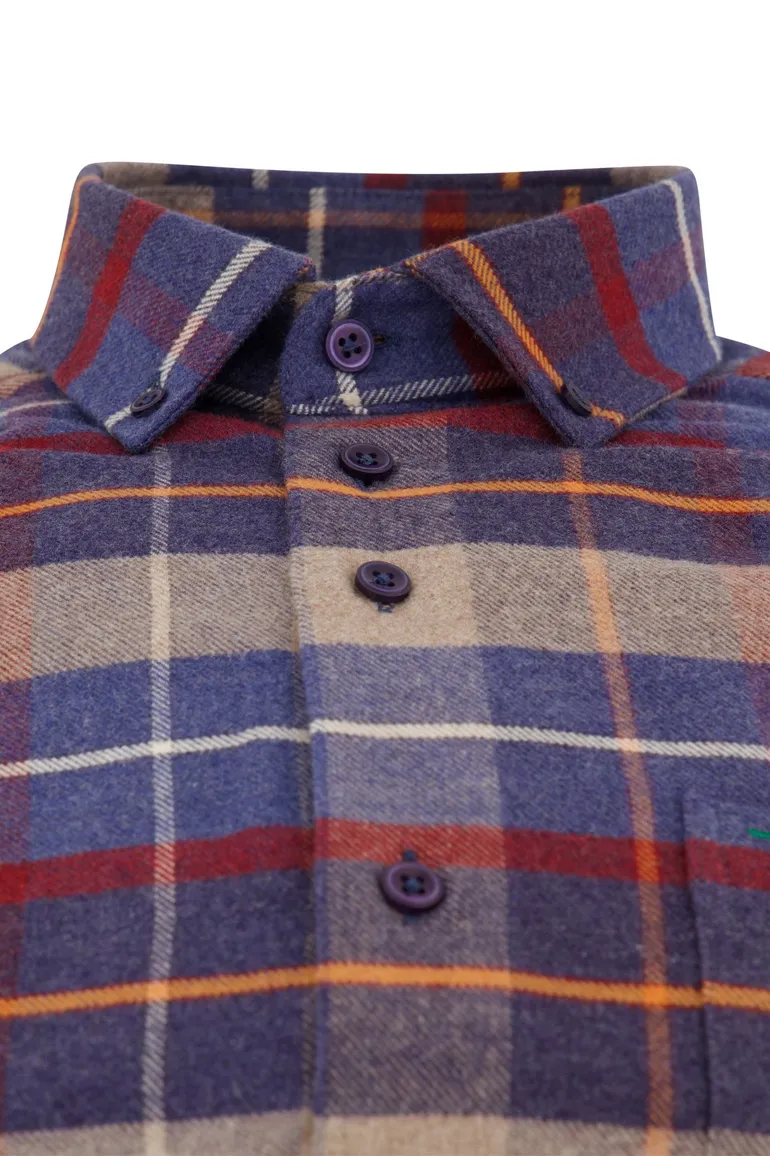Portofino overhemd Regular Fit flanel blauw geruit