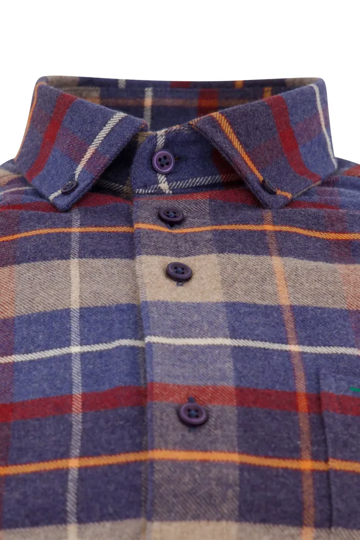 Portofino overhemd Regular Fit flanel blauw rood geruit