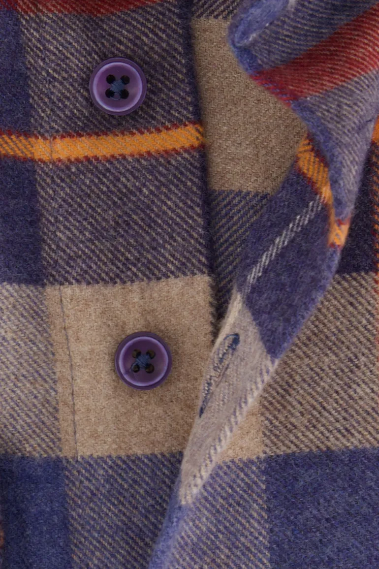 Portofino overhemd Regular Fit flanel blauw geruit