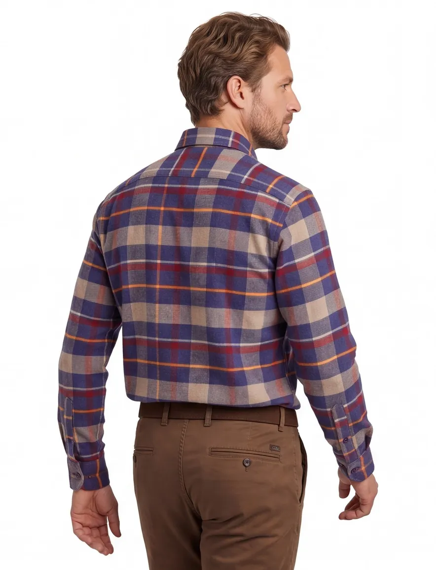 Portofino overhemd Regular Fit flanel blauw geruit