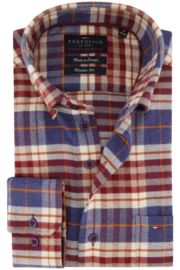 Portofino Portofino wijde fit overhemd rood geruit flanel