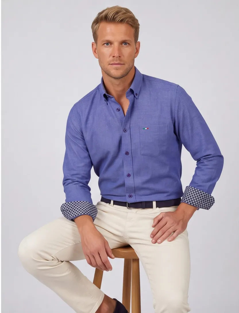 100% katoenen Portofino overhemd middenblauw