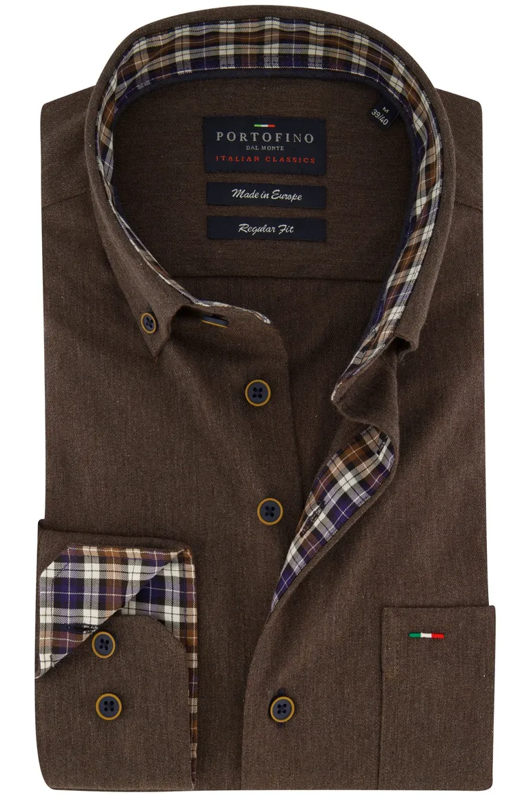 Effen bruin Portofino overhemd