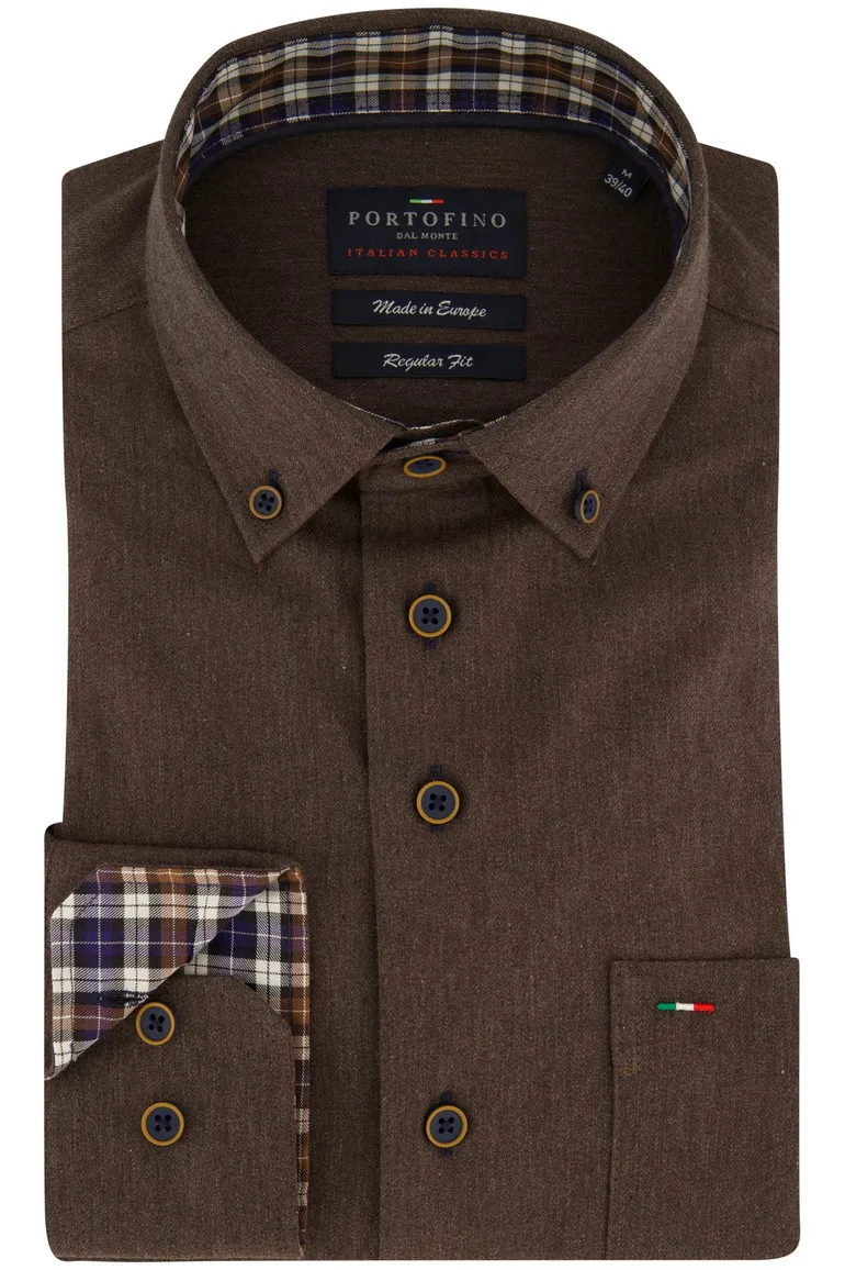 Effen bruin Portofino overhemd