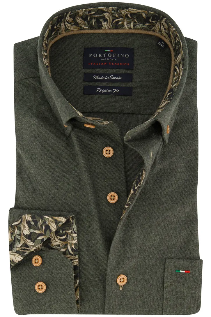 Uni groen Portofino wijde fit overhemd flanel