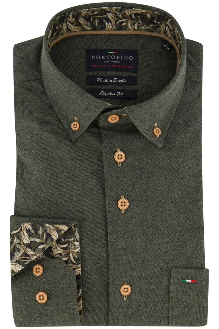Effen groen Portofino overhemd wijde fit flanel