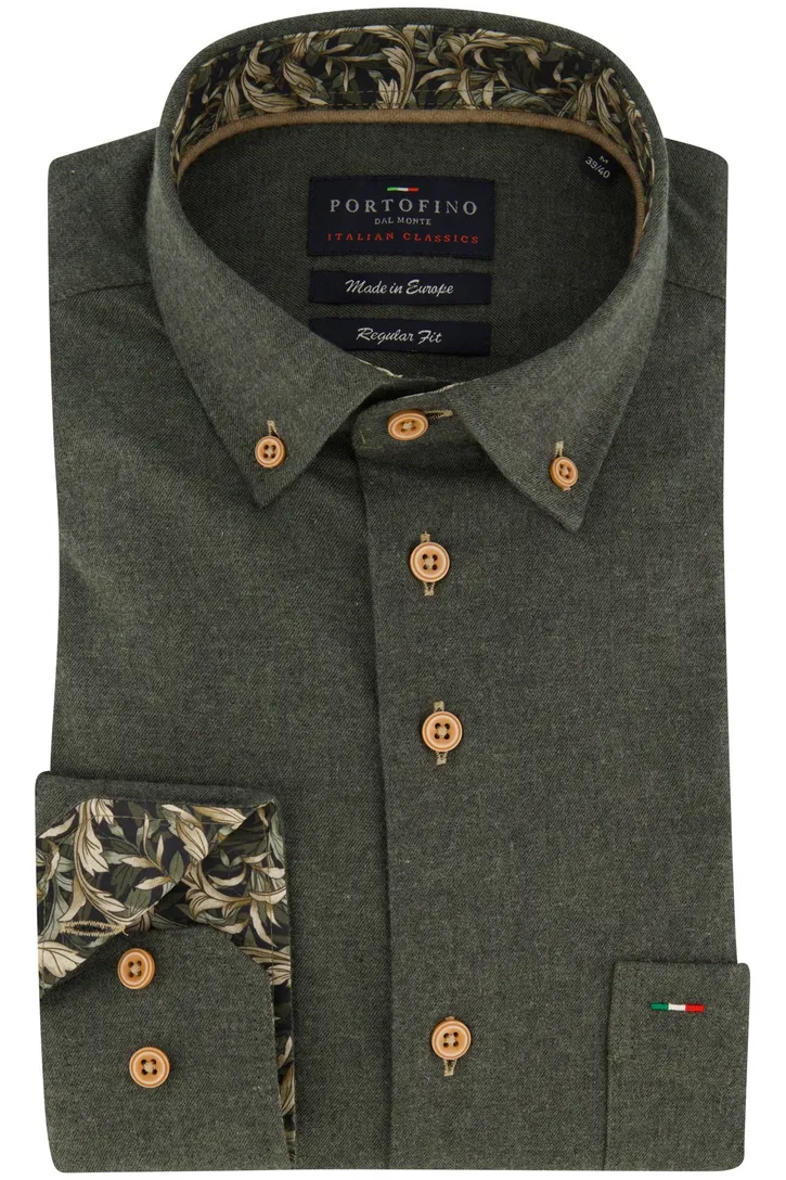 Uni groen Portofino wijde fit overhemd flanel
