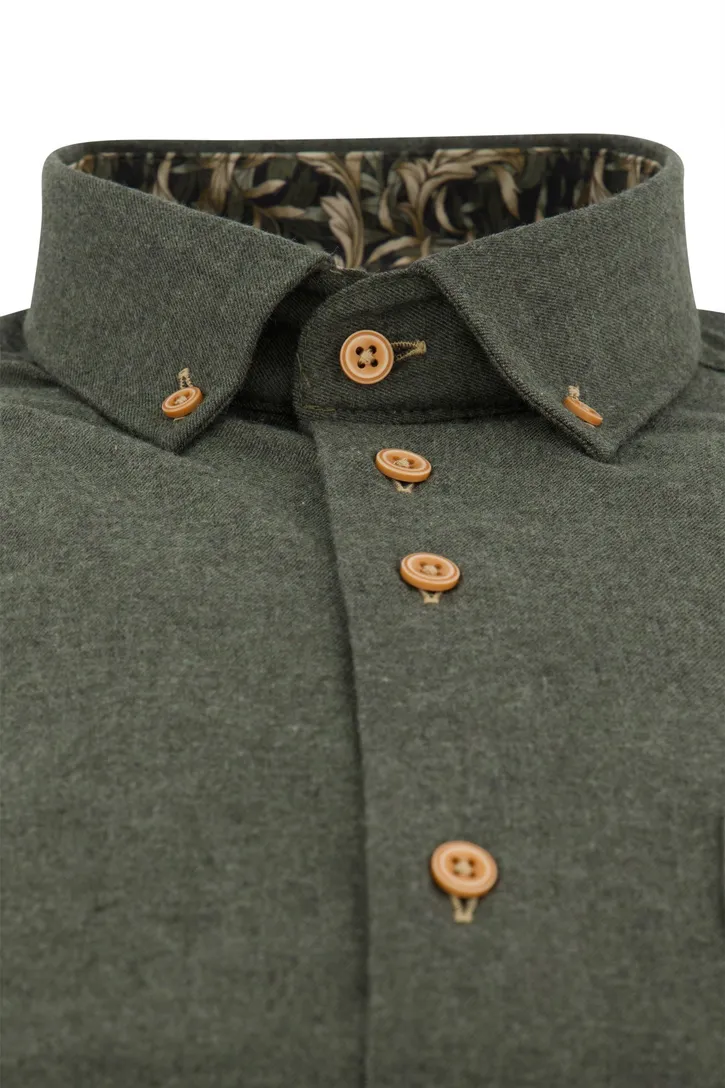 Uni groen Portofino wijde fit overhemd flanel