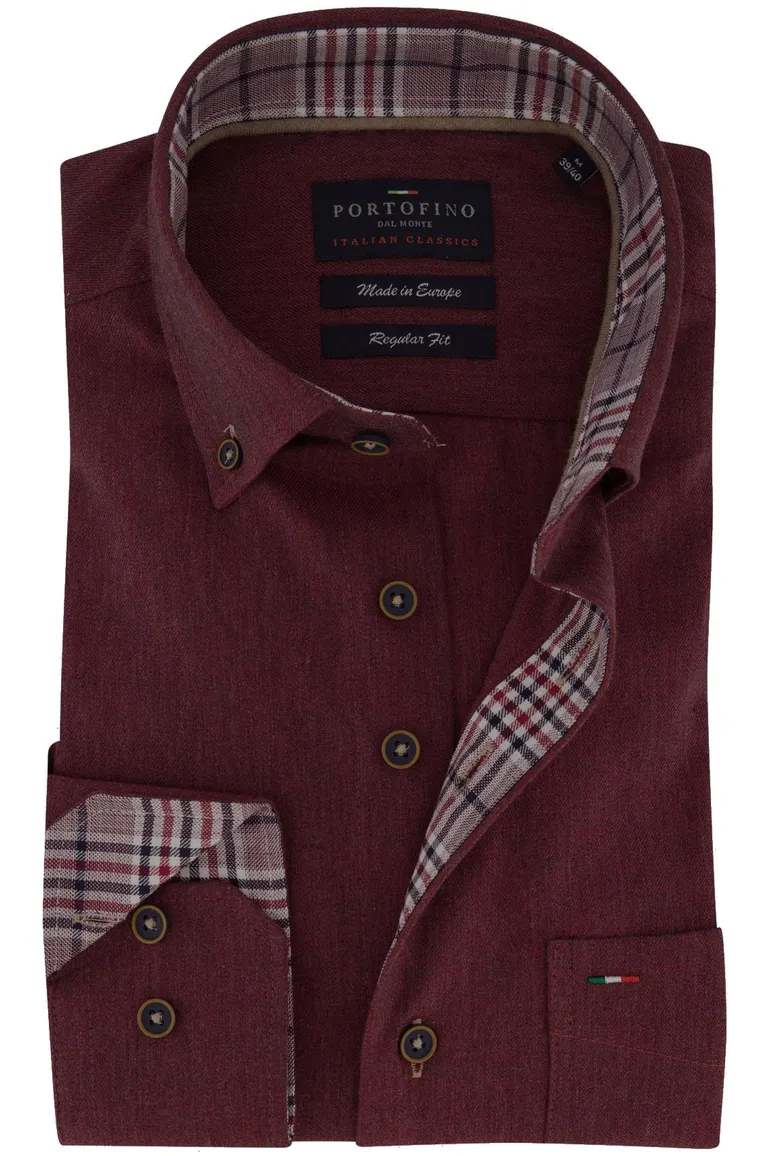 Portofino overhemd bordeaux met borstzak