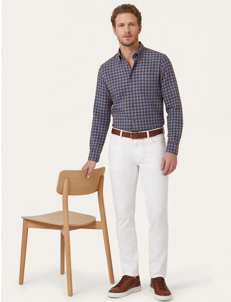 Portofino wijde fit casual overhemd paars