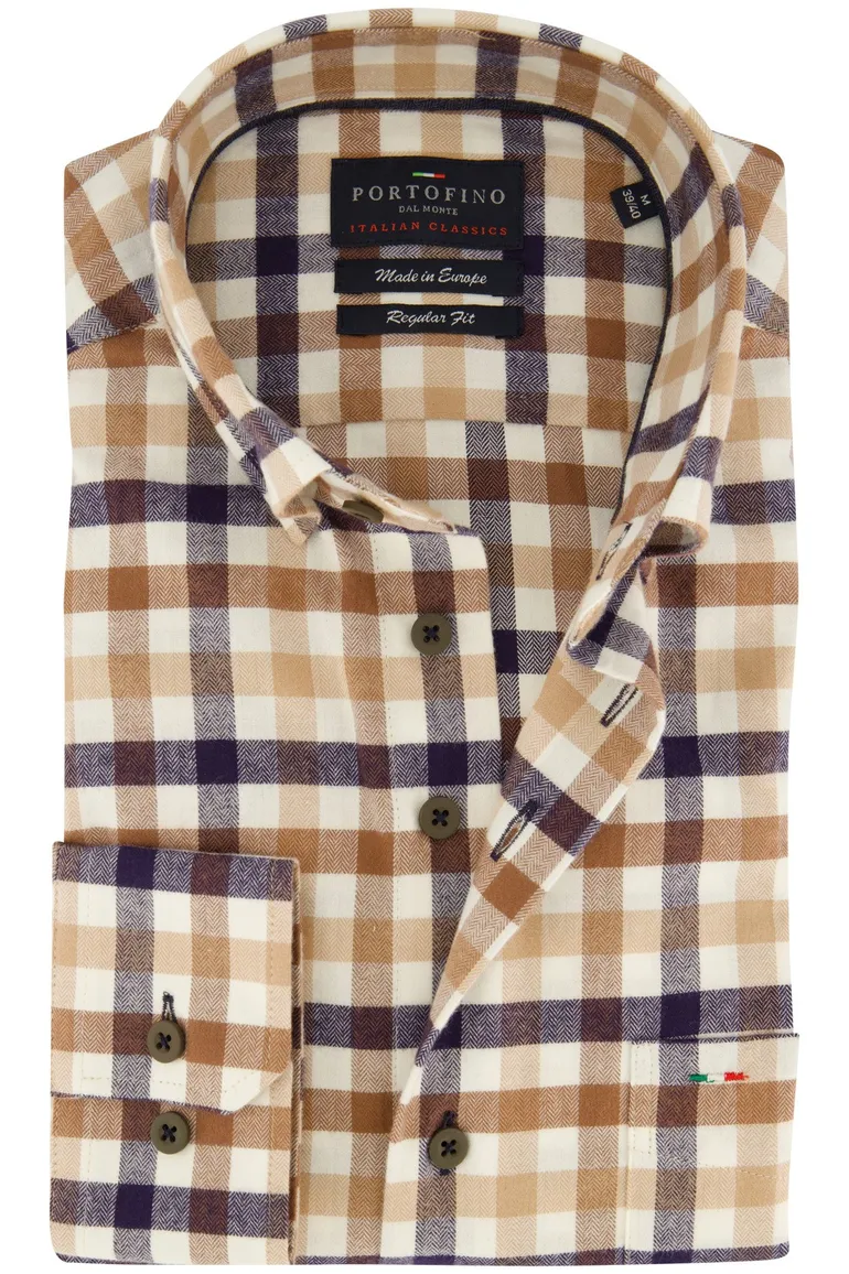 Beige geruit Portofino overhemd flanel