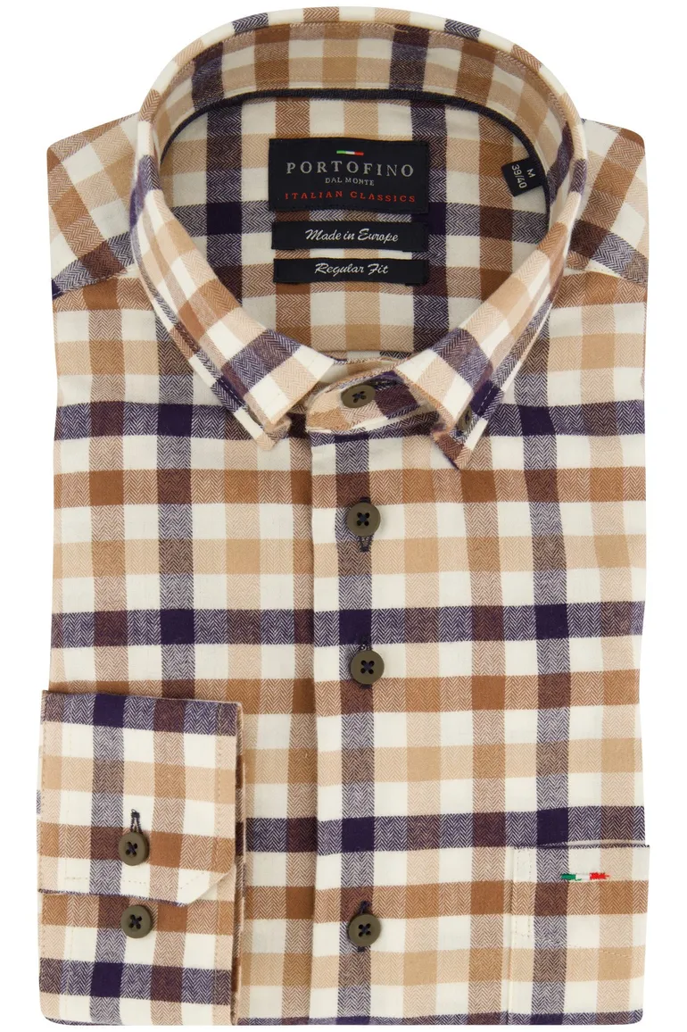Beige geruit Portofino overhemd flanel