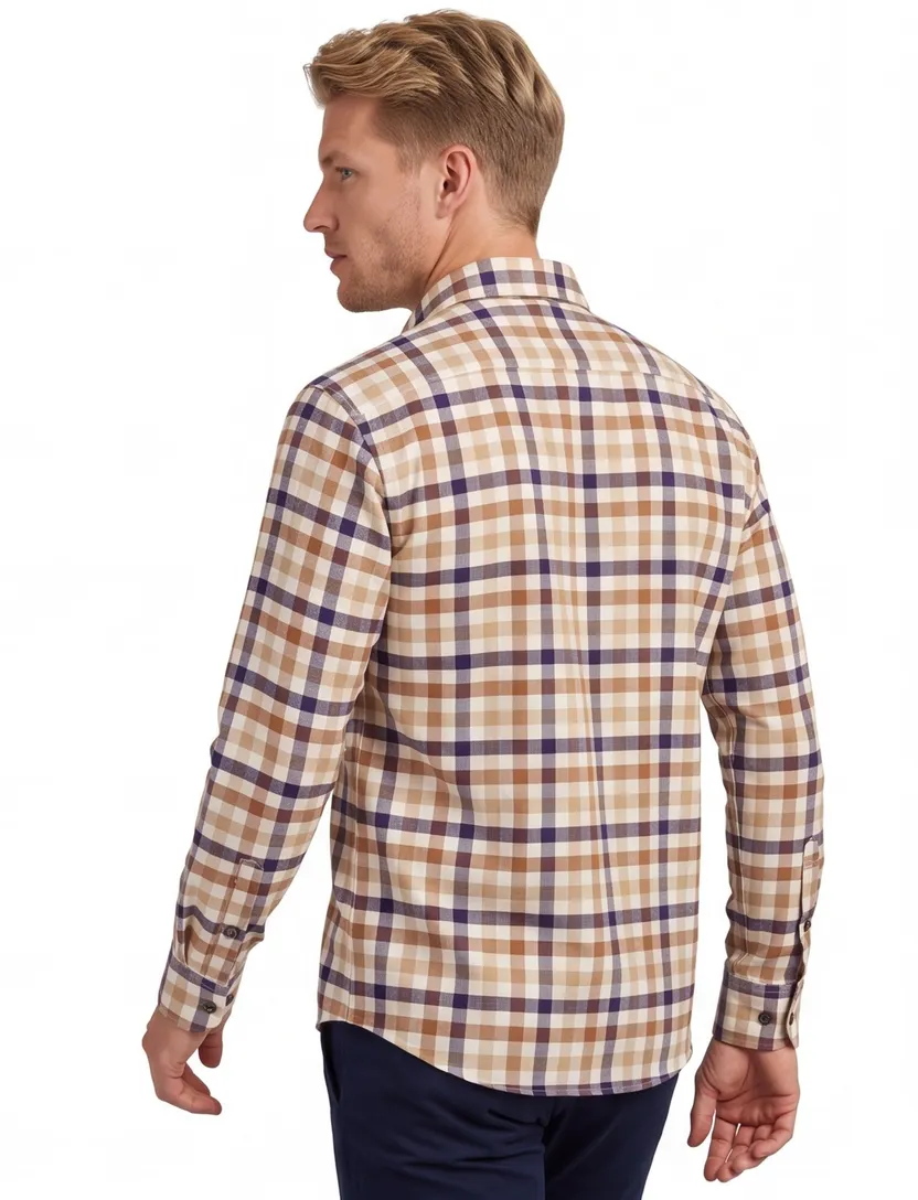 Beige geruit Portofino overhemd flanel