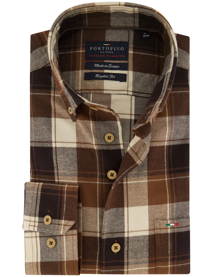 casual overhemd bruin Portofino Regular Fit