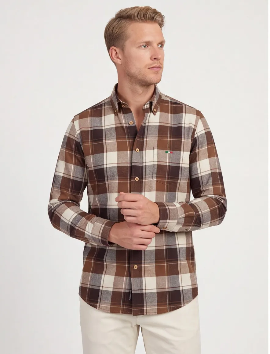 casual overhemd bruin Portofino Regular Fit