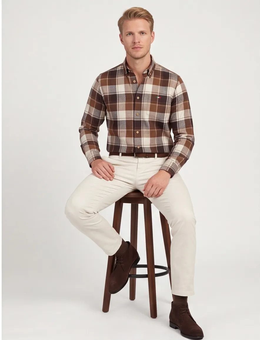 casual overhemd bruin Portofino Regular Fit