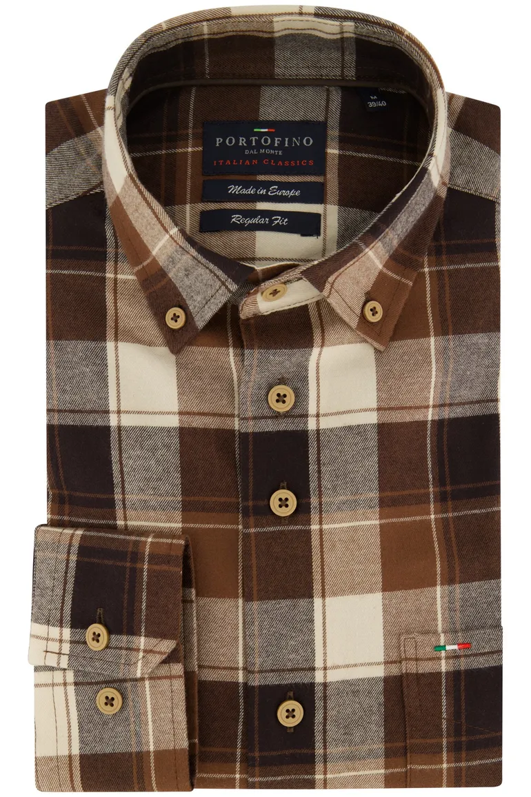 casual overhemd bruin Portofino Regular Fit