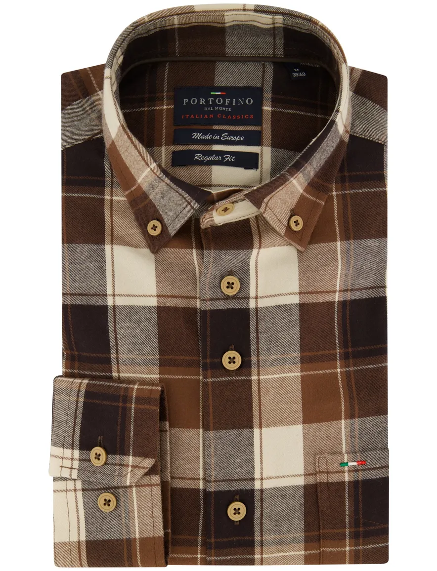 casual overhemd bruin Portofino Regular Fit