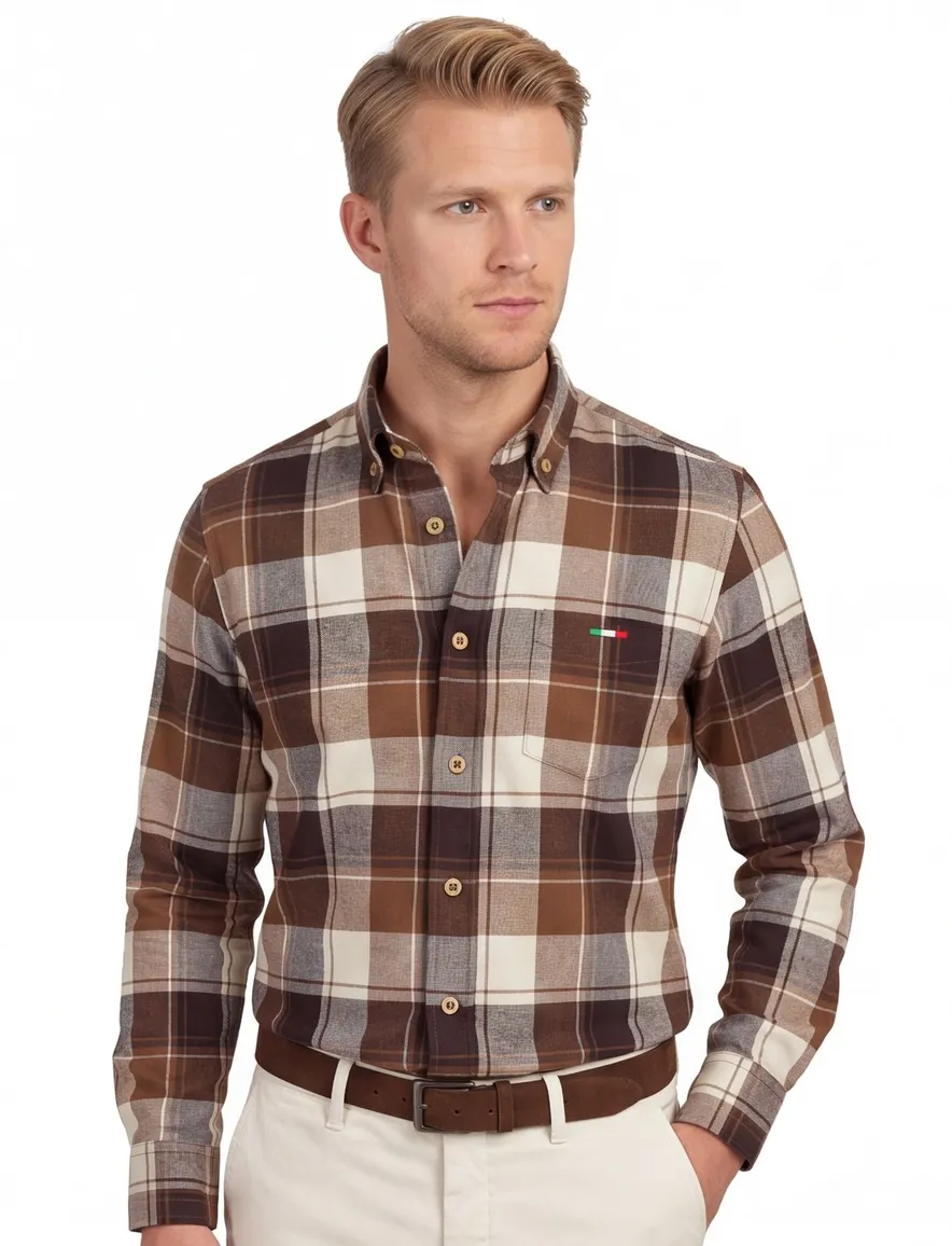 casual overhemd bruin Portofino Regular Fit