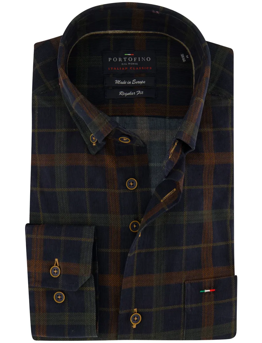 Portofino overhemd blauw geruit flanel
