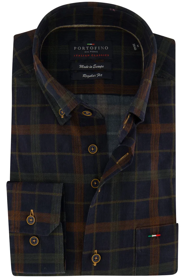 Portofino overhemd blauw geruit wijde fit
