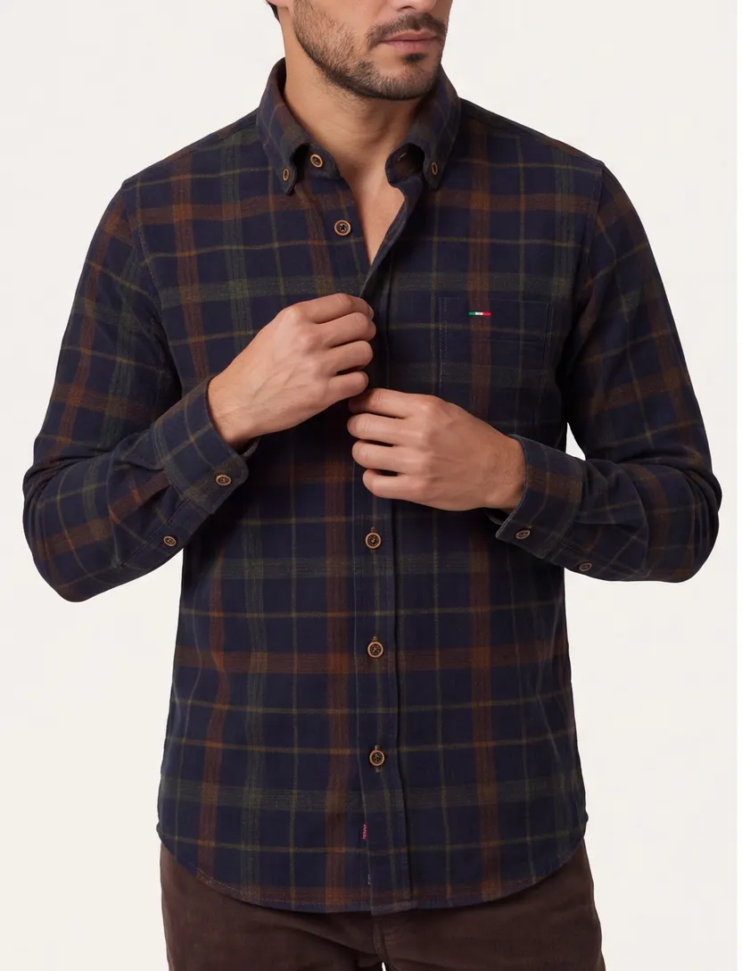 Blauw geruit Portofino overhemd wijde fit