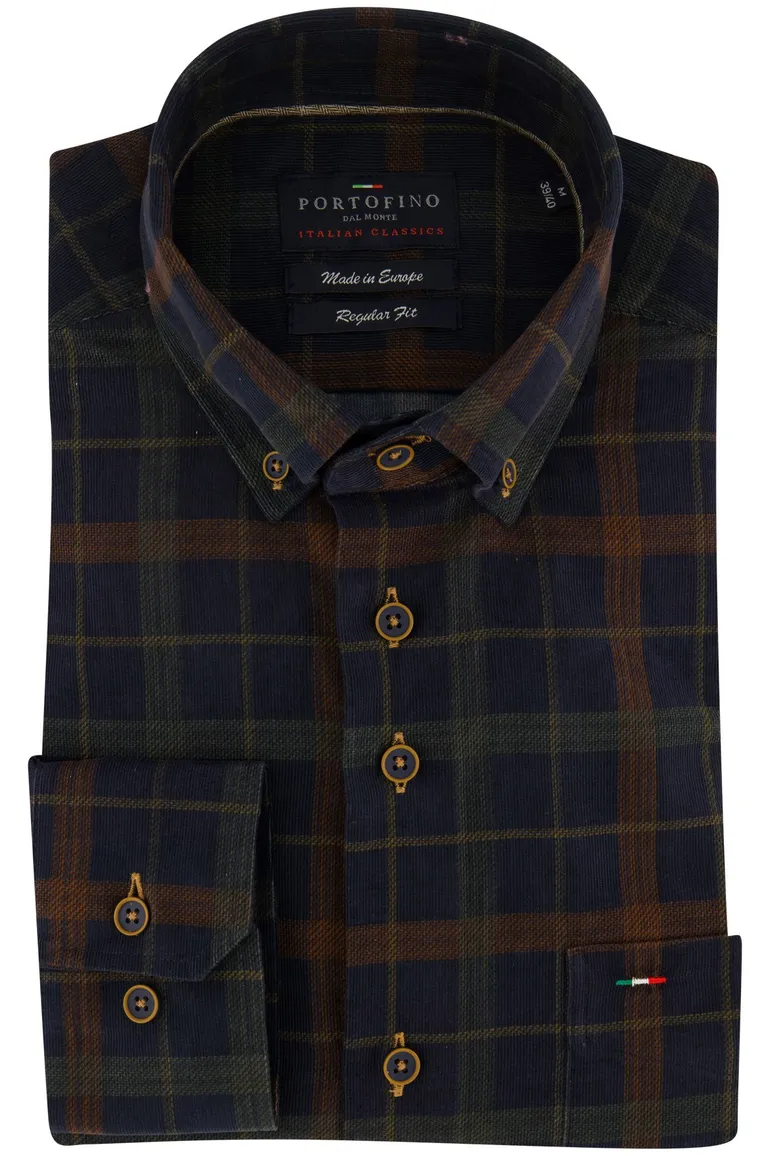 Portofino overhemd blauw geruit wijde fit