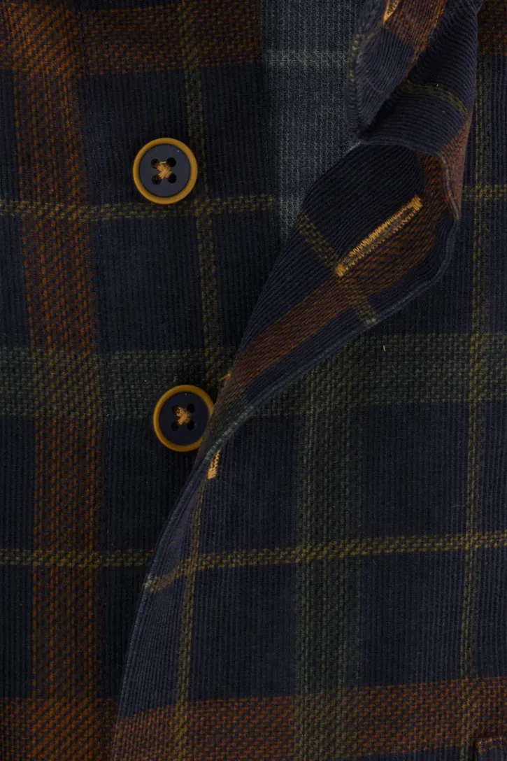 Blauw geruit Portofino overhemd wijde fit