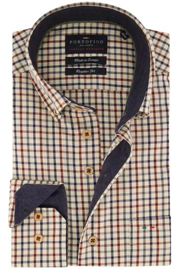 Portofino Geruit casual overhemd Portofino Regular Fit beige