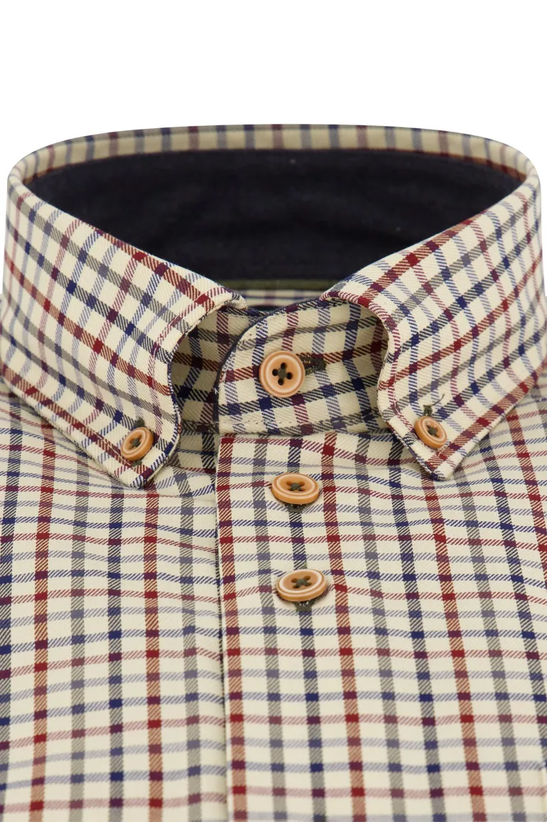 Portofino Regular Fit geruite overhemd casual beige