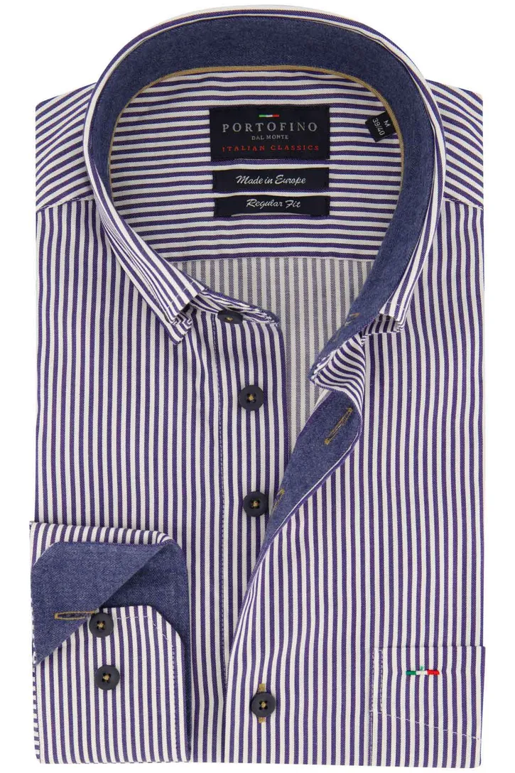Portofino overhemd donkerblauw gestreept wijde fit