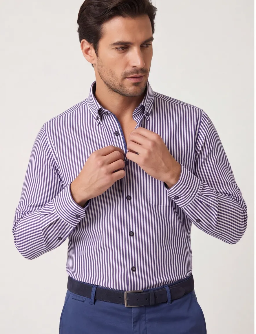 Portofino overhemd donkerblauw gestreept