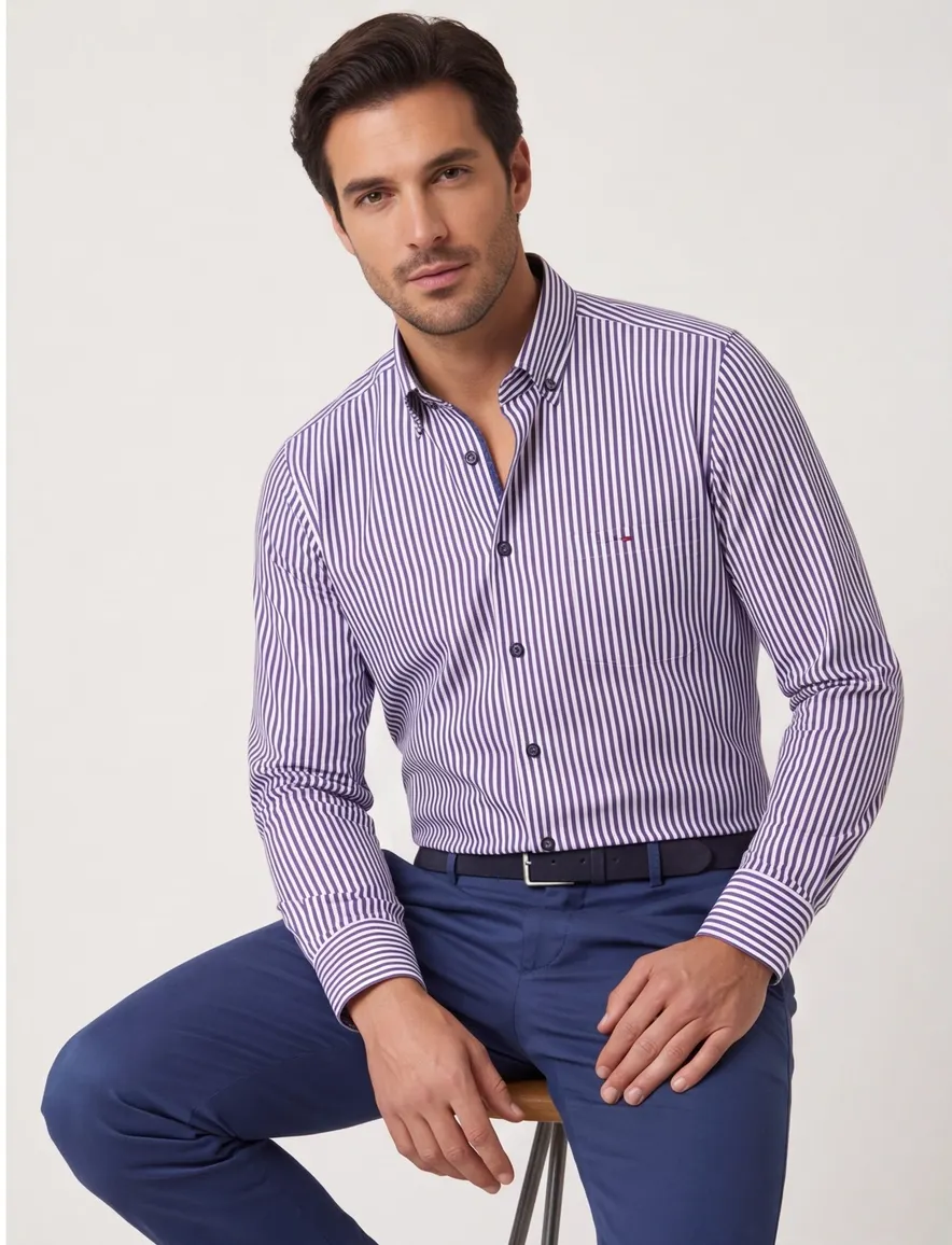 Portofino overhemd donkerblauw gestreept