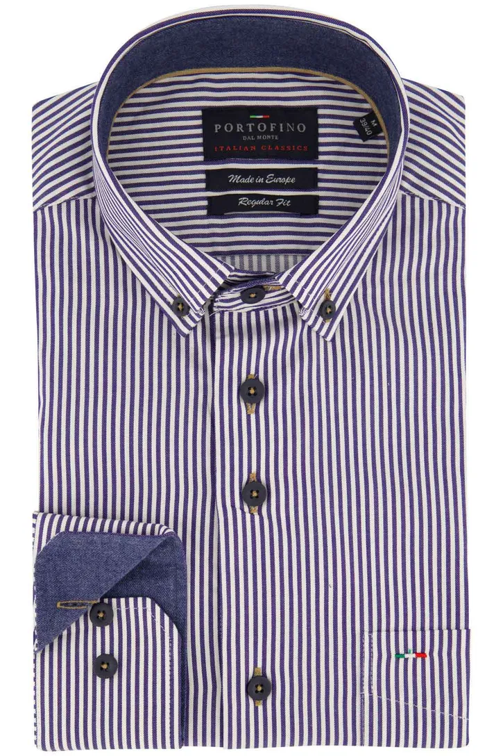 Portofino overhemd donkerblauw gestreept wijde fit