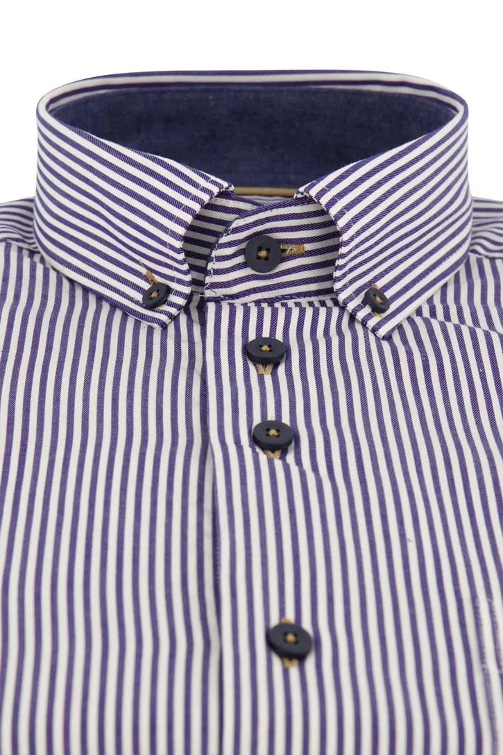 Portofino overhemd donkerblauw gestreept wijde fit