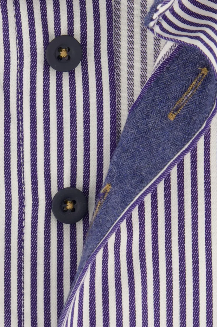 Portofino overhemd donkerblauw gestreept wijde fit