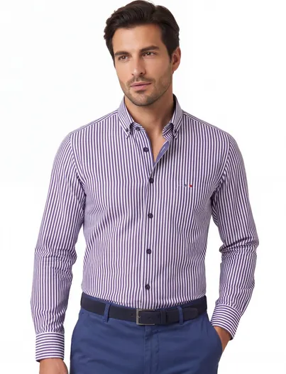 Portofino Portofino overhemd donkerblauw gestreept wijde fit