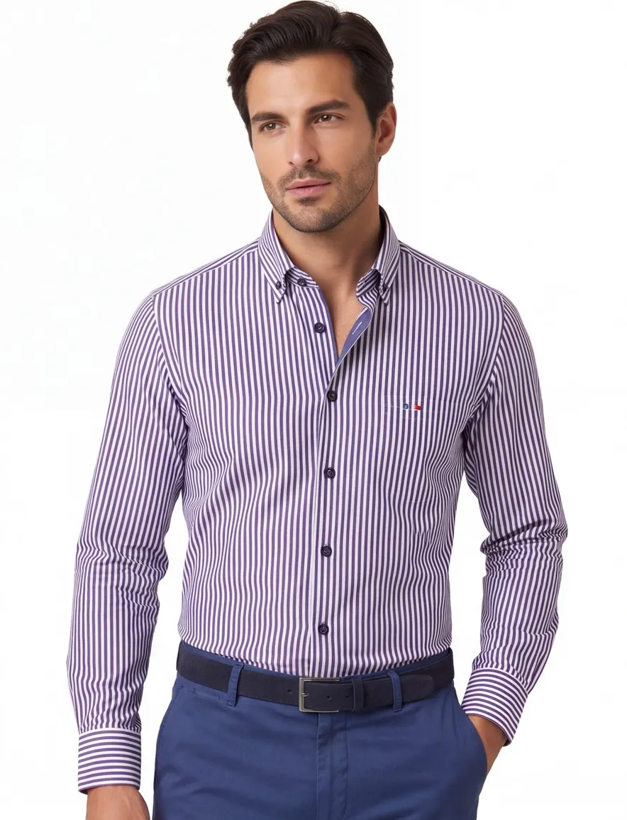 Portofino overhemd donkerblauw gestreept