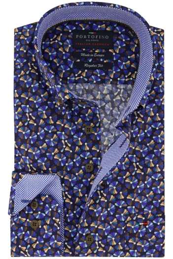 Portofino Portofino overhemd blauw geprint wijde fit
