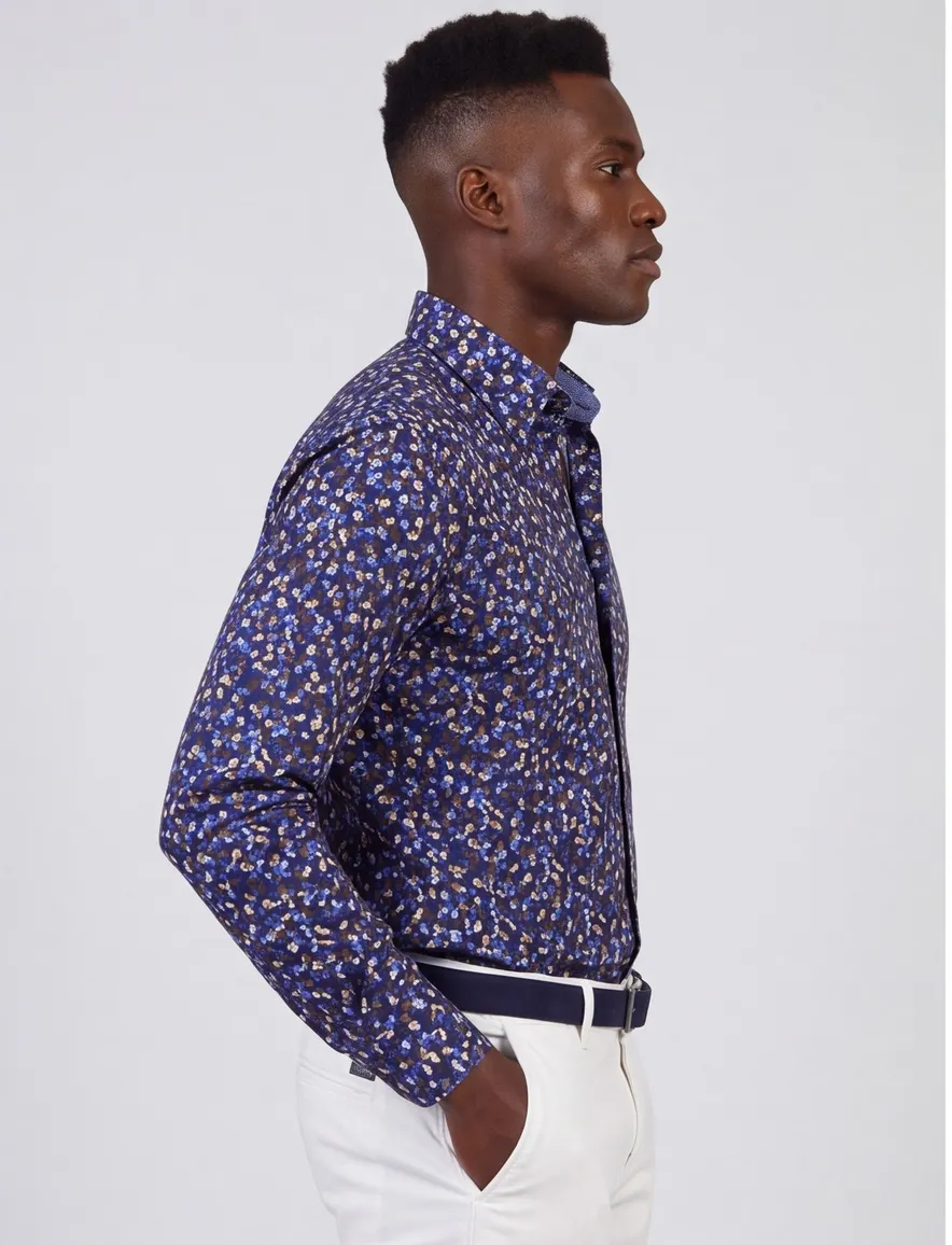 Portofino wijde fit casual overhemd blauw