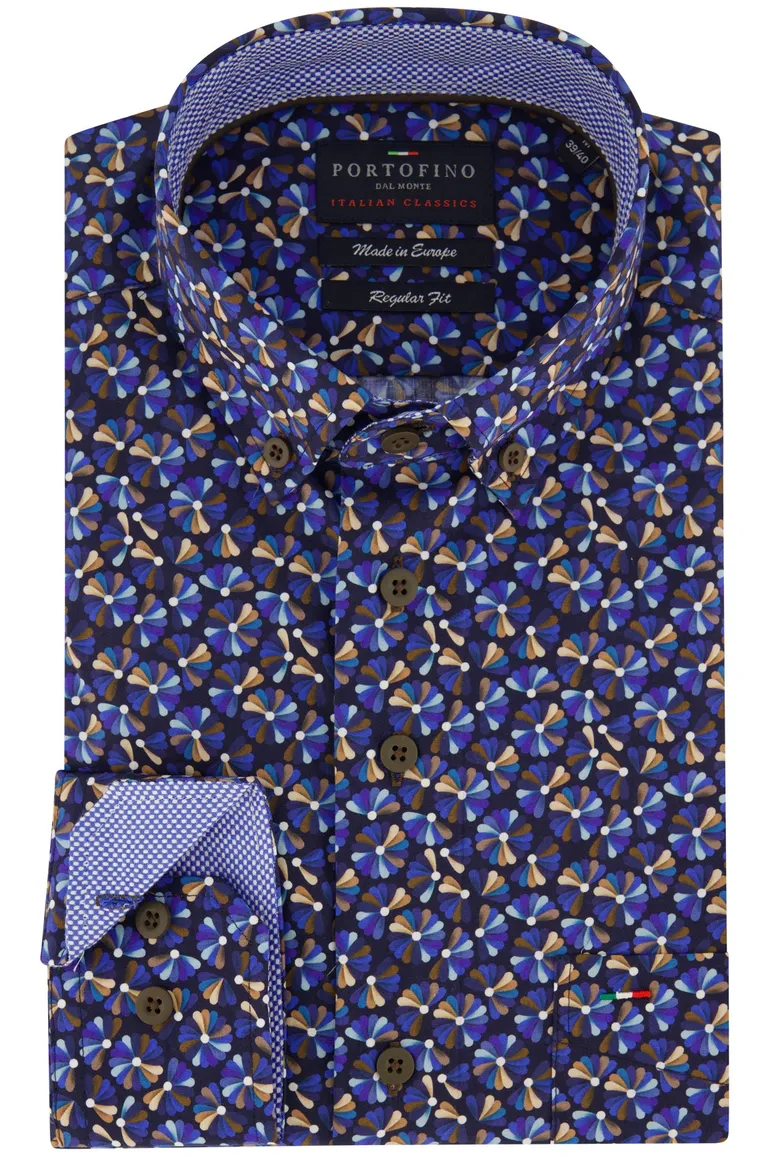 Portofino wijde fit casual overhemd blauw