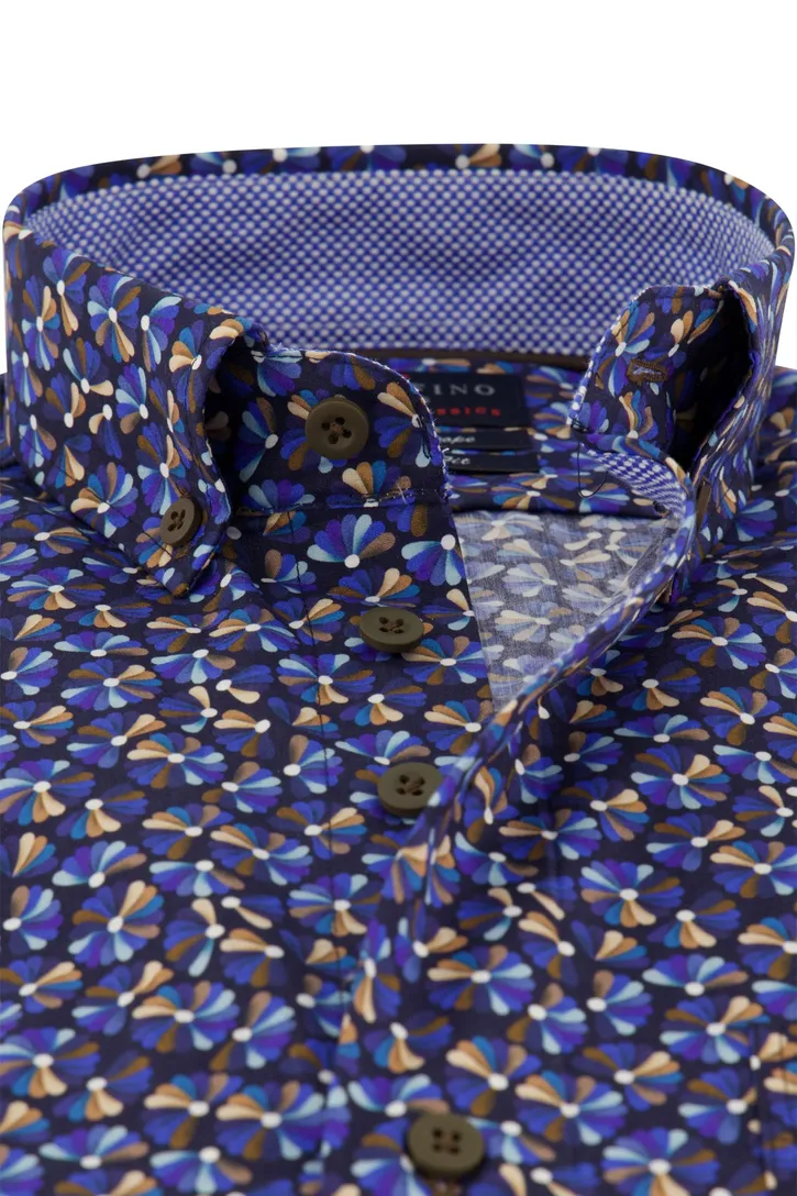 Portofino overhemd blauw geprint wijde fit