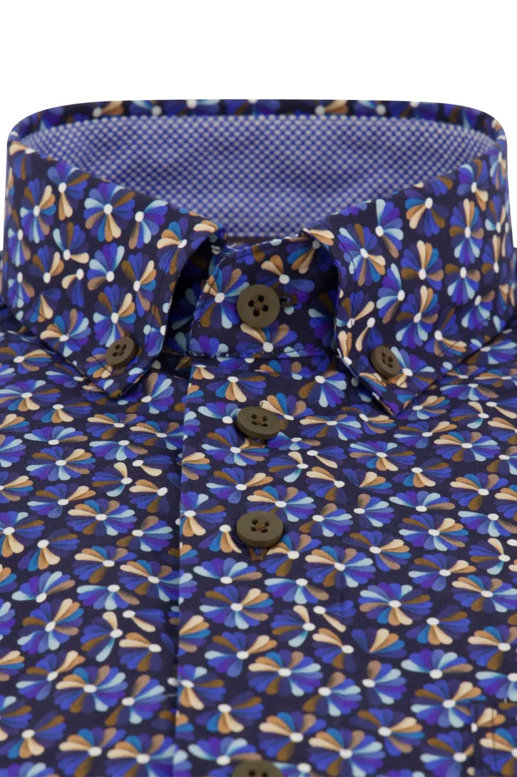 Portofino overhemd blauw geprint wijde fit
