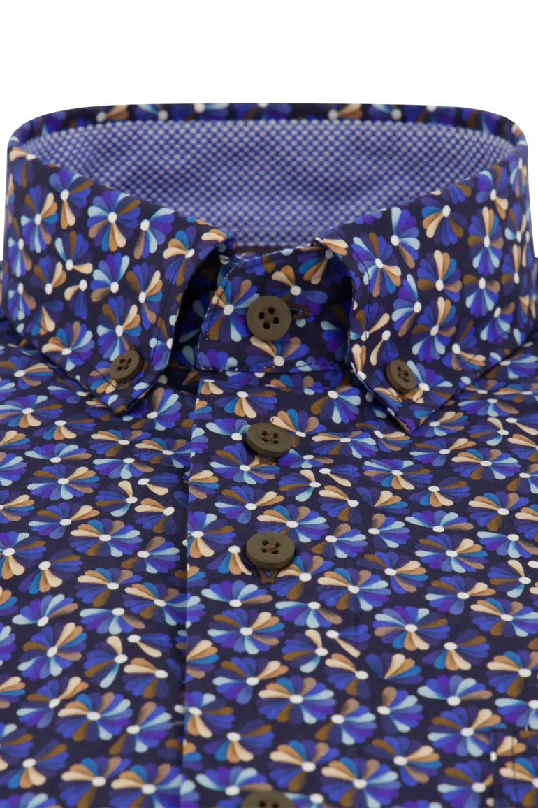Portofino wijde fit casual overhemd blauw