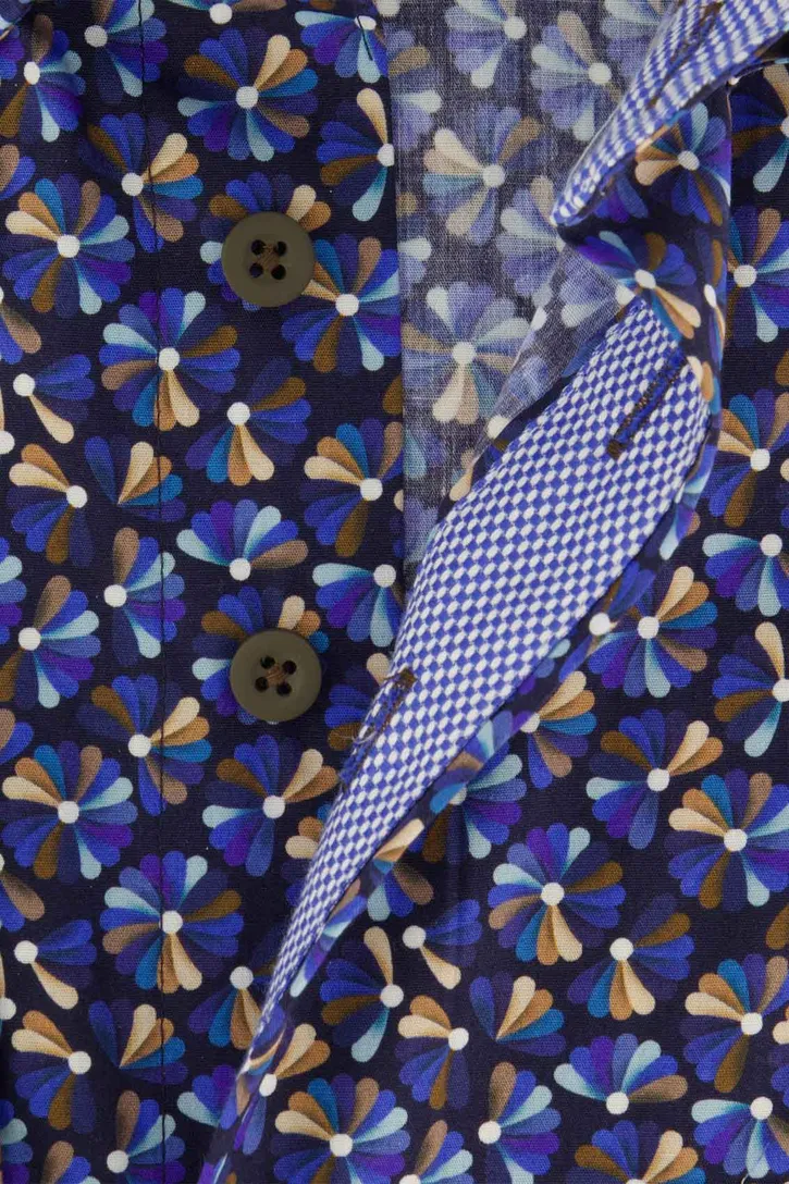 Portofino overhemd blauw geprint wijde fit