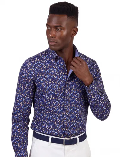 Portofino Portofino wijde fit casual overhemd blauw