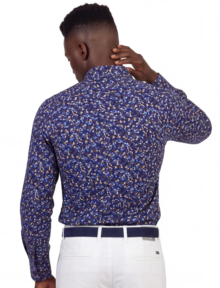 Portofino wijde fit casual overhemd blauw