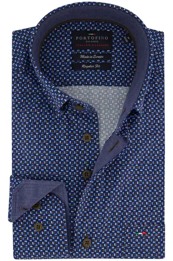Portofino Portofino overhemd blauw geprint wijde fit